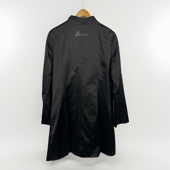 Desigual Black Satin Trench Coat Floral Hem EU 44 US 10/12‎ - Picture 7 of 16